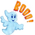 Evil ghost blue with empty eyes and text Royalty Free Stock Photo