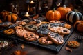 Evil ghost cookies in tray with Halloween theme