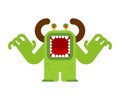 Evil green monster with open mouth. Vector