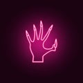 Evil hand for Halloween decoration icon. Elements of Halloween in neon style icons. Simple icon for websites, web design, mobile Royalty Free Stock Photo