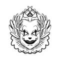 Evil clown art. Halloween mask illustration