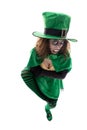 Evil leprechaun girl, isolated on white, concept ireland and fairytales