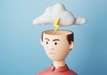 Evil man. Clouds and lightning above the head is a symbol of anger. 3d render Royalty Free Stock Photo