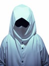 evil man wearing mask and hood on white background , Ai generated Royalty Free Stock Photo