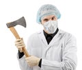 Evil medic holding a big axe Royalty Free Stock Photo