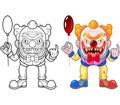 Evil monster clown, coloring page, funny illustration