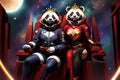 Evil panda emperors space pirate queen and king illustration AI Generated image