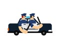 Evil policeman in car. Cop Road patrols Royalty Free Stock Photo