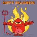 Evil Red Devil Cartoon Character Holding A Pitchfork Over Flames Royalty Free Stock Photo