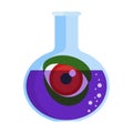 Evil red eye floats in a violet liquid inside the bulb