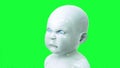 Evil robot baby, children. Green screen 3d rendering.