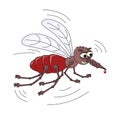 Evil Scary Mosquito with a drop of blood on the sting. Cartoon Character