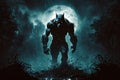 evil scary werewolf monster at night in forest on a full moon. Generative AI illustration Royalty Free Stock Photo