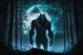 evil scary werewolf monster at night in forest on a full moon. Generative AI illustration Royalty Free Stock Photo