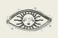 Evil Seeing eye symbol. Occult mystic emblem, graphic design tattoo. Esoteric sign alchemy, decorative style, providence sight