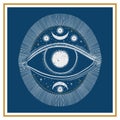 Evil Seeing eye symbol. Occult mystic emblem, graphic design tattoo. Esoteric sign alchemy, decorative style, providence sight