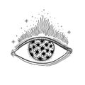 Evil Seeing eye symbol. Occult mystic emblem, graphic design tattoo. Esoteric sign alchemy, decorative style, providence sight