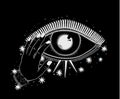 Evil Seeing eye symbol. Occult mystic emblem, graphic design tattoo. Esoteric sign alchemy, decorative style, providence sight