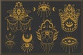 Evil Seeing eye symbol set. Occult mystic hamsa emblem, graphic design tattoo. Esoteric sign alchemy, decorative style, providence Royalty Free Stock Photo