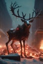 Evil sinister christmas Reindeer horror, spooky, terror above a pile of corpses