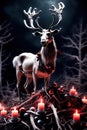 Evil sinister christmas Reindeer horror, spooky, terror above a pile of corpses