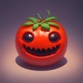 An evil smiling tomato that resembles a creepy jack-o& x27;-lantern with eyes and teeth. AI generated Royalty Free Stock Photo