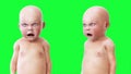 Evil speaking baby, children. Green screen 3d rendering.