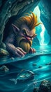 Evil troll fishing. Royalty Free Stock Photo
