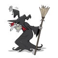 Evil ugly witch holding broom