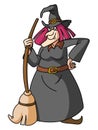 Evil Witch with Broomstick Color Illustration Design Royalty Free Stock Photo