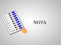 EVM or Electronic Voting Machine concept of hand pressing NOTA or none of the above option in EVM