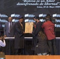 Evo Morales Ayma, President of the Plurinational State of Bolivia, delivers a speech