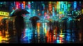 Midnight Melancholy: Cityscape in the Rain./n