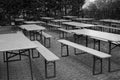 Texture of empty tables and benches for picnics and empty country parties