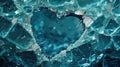 Evocative broken blue glass background with a heart-shaped hole, creating a unique and sentimental ambiance, Ai Generated