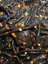 close-up of spaghetti with squid ink Royalty Free Stock Photo