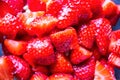 Closeup of washed and cut strawberries Royalty Free Stock Photo