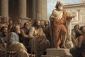 Socrates Preaching Philosophy in Athens, Digital Illustration, Intricate Detailing, Muted Color Palette