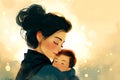 This evocative illustration captures a moment of pure love as a mother tenderly kisses her baby