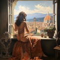 City Reverie: Unidentified Woman Gazing at Florence Cathedral