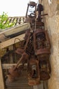 Ancient rusted oil lanterns