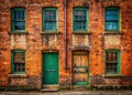 Quaint Brick Building with Small Windows and Closed Doors A Study in Rustic Architecture and Timeless Charm Royalty Free Stock Photo