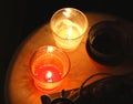 burning candles on a round white table