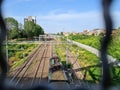 panoramic view of the train tracks Royalty Free Stock Photo