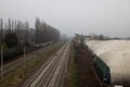 Panoramic view of the train tracks Royalty Free Stock Photo