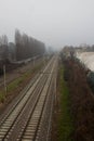 Panoramic view of the train tracks Royalty Free Stock Photo