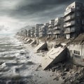 The impact of climate change on a coastal urban area. Royalty Free Stock Photo
