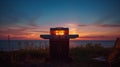 Seaside Sunset Grill: A Perfect Evening by the Ocean Royalty Free Stock Photo
