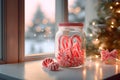 Candy Canes in a Jar with Snowy Backdrop