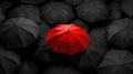  Red Umbrella Amidst a Sea of Noir